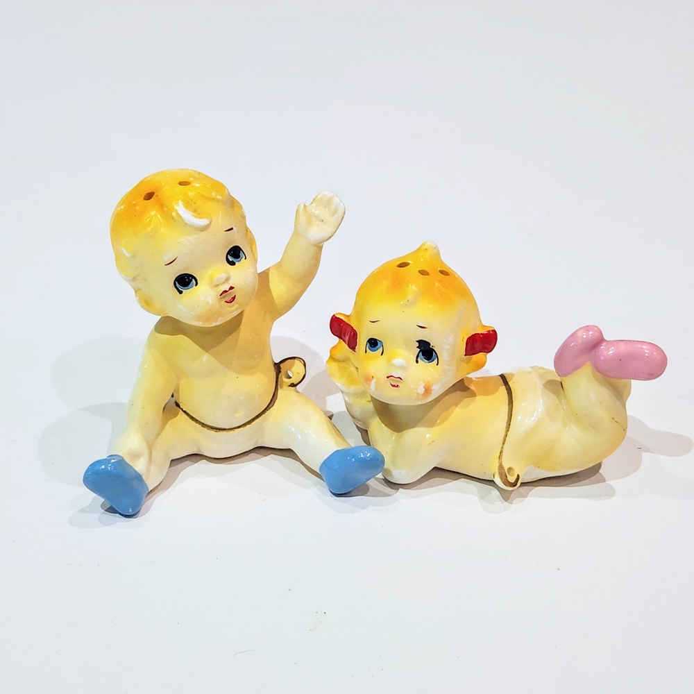 Source Unknown Blue and Pink Ceramic Art Figurines